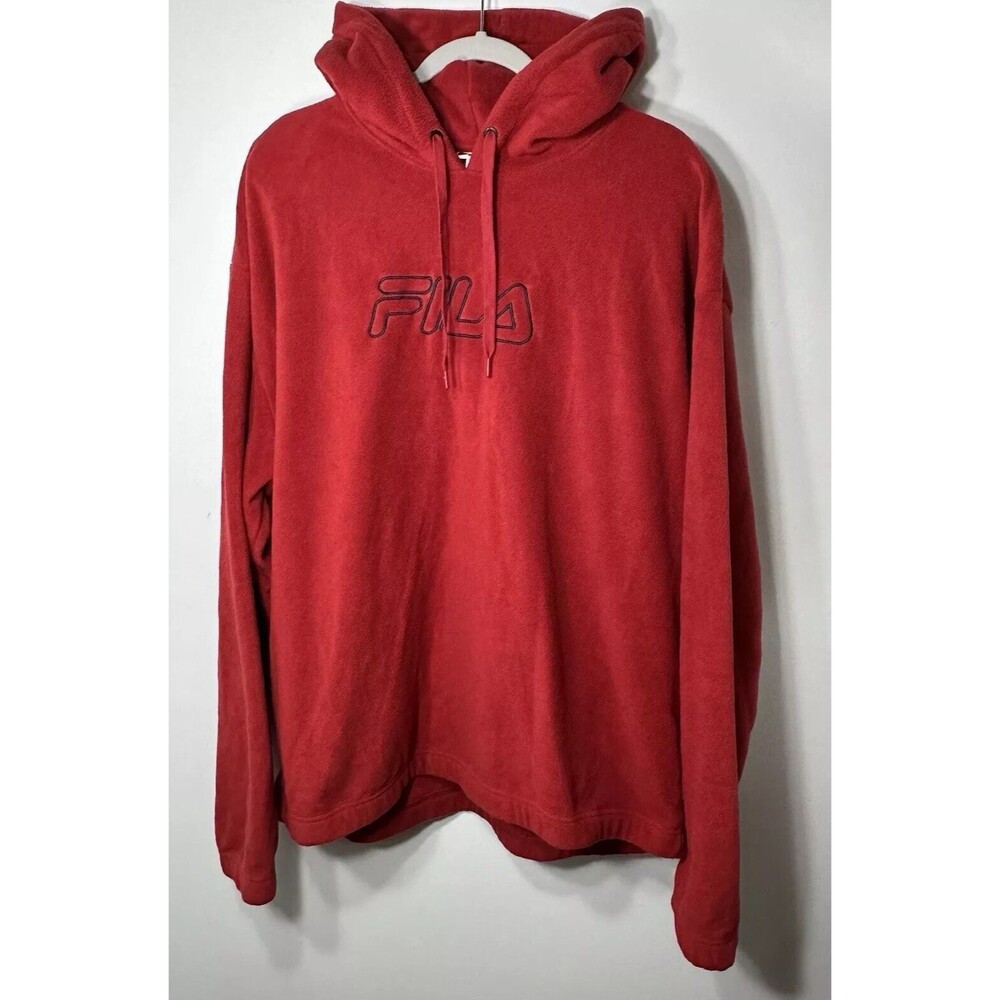 Fila Hoodie Men's Size XXL Red Graphic Logo Polar Fleece Drawstring Pullover